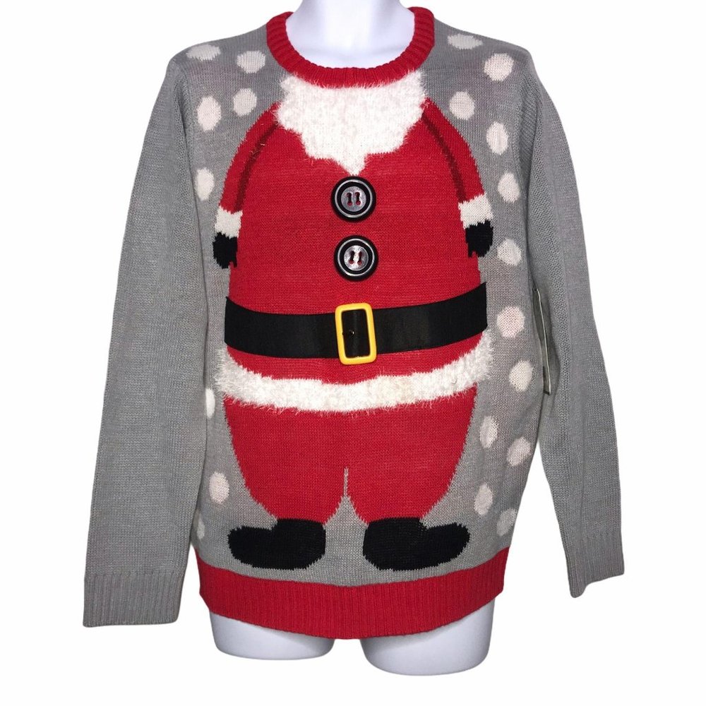 NWT Great Christmas Sweater Gray Santa Claus M